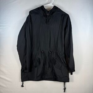 Atlantic Beach Black Nylon Windbreaker Hooded Full Zip Jacket Medium 1229